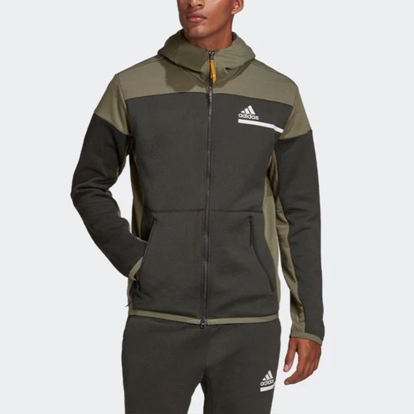 Adidas Men's Green Color Block Hooded Jacket Size Medium - Picture 1 of 10